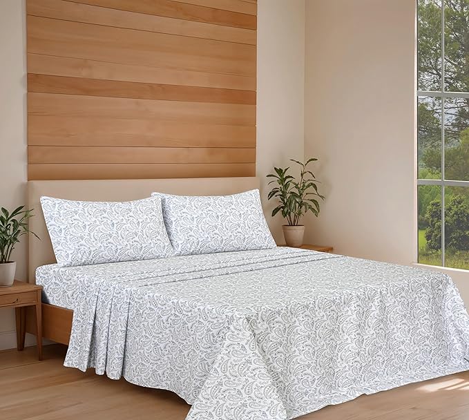 RUVANTI 100% Organic Cotton Sheets Twin Size, Percale Weave, GOTS Certified, 3-Piece Set, Deep Pocket 15", Crisp & Breathable, Soft Durable Bedding, Sábanas Algodón Orgánico – Ornate Oasis
