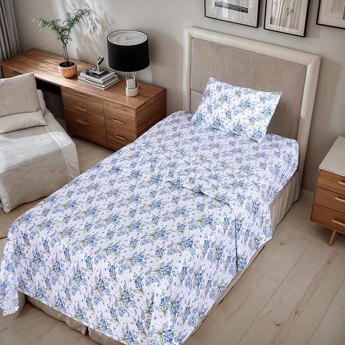 RUVANTI 100% Cotton California King Sheet Sets, 4 Pieces, Soft & Breathable Percale Weave Bedding, Deep Pocket 14", Hotel Standard, Crisp Cool Feel & Durable, Perfect Floral Sheets, Paislyona