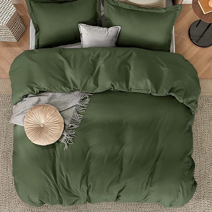 Bedsure Duvet Cover Oversized Queen Size - Soft Double Brushed Bedding Set for Kids & Adults, Zipper Closure, 3 Pieces, Includes 1 Duvet Cover (98"x98") & 2 Pillow Shams, NO Comforter, Olive Green
