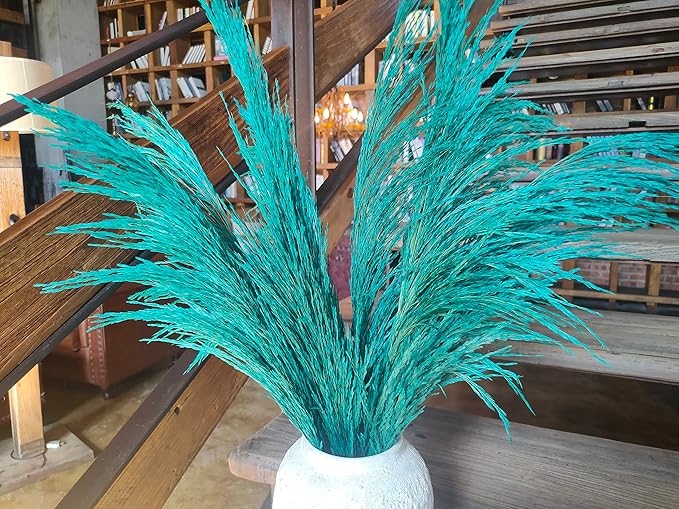 Pampas Grass Decor Tall,Long Pampas, Large Pompas Floral, Elegant Feather Flowers for Wedding Decorations, Living Room Decor (Natural Teal, 8pcs 31.5"(80cm))