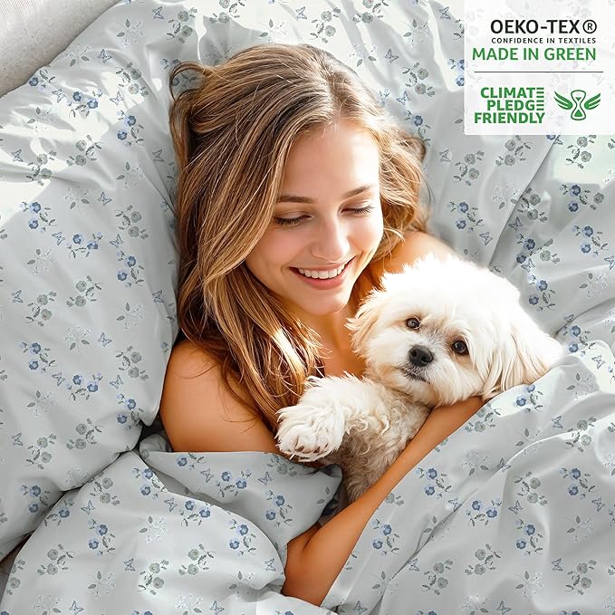 RUVANTI 100% Organic Cotton Sheets Twin XL, Percale Weave, GOTS Certified, 3-Piece Set, Deep Pocket 15", Crisp & Breathable, Soft Durable Bedding, Sábanas Algodón Orgánico – Butter Flight