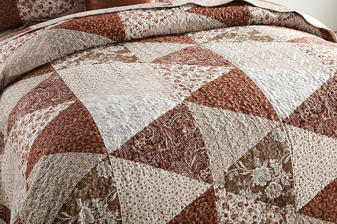 Travan 3-Piece King Bedspread Quilt Sets Patchwork Floral Oversized Reversible Quilted Bedding Coverlet Set for All Seasons, King Size