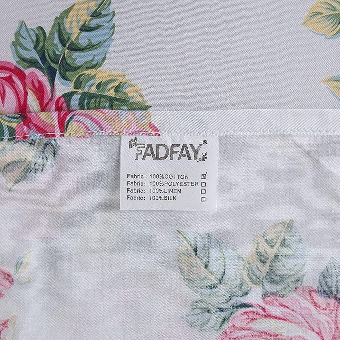FADFAY Duvet Cover Set Full Pink Rose Floral Bedding Shabby Peony Flower Quilt Cover Set Vintage Farmhouse Bedding 100% Cotton Soft Comforter Cover Set with Hidden Zipper Closure 3Pcs, Full Size