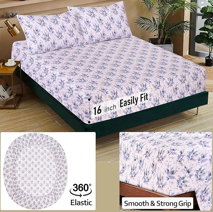 RUVANTI 100% Cotton Twin XL Sheet Sets, 3 Pieces, Soft & Breathable Percale Weave Bedding, Deep Pocket 16", Hotel Standard, Crisp Cool Feel, Durable, Perfect Size Floral Sheets, Maple
