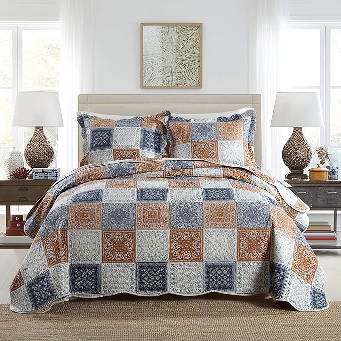 Travan 3-Piece Queen Quilt Sets with Shams Oversized Bedding Bedspread Reversible Coverlet Set, Queen Size