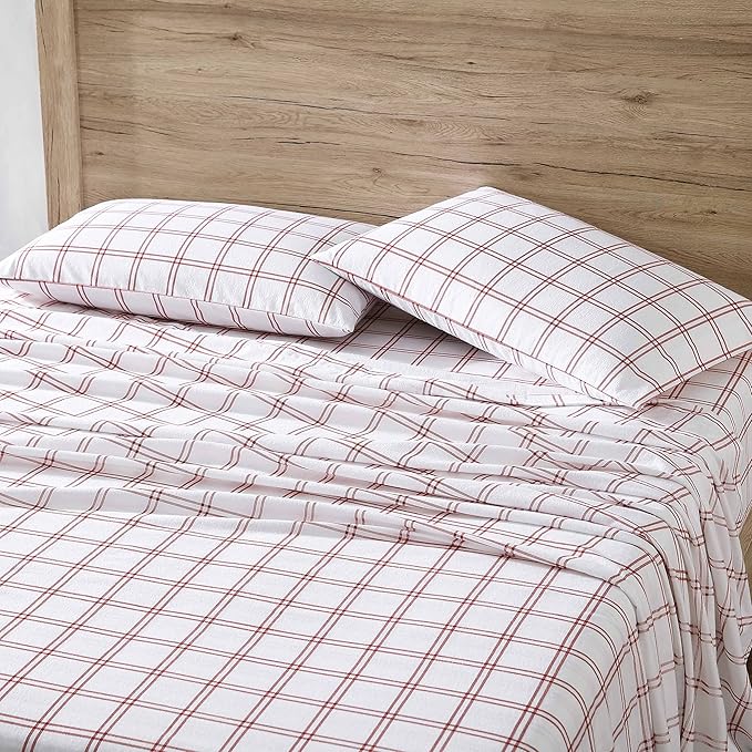 Eddie Bauer - Flannel Sheets Queen Size, Anti-Pilling & Wrinkle Resistant Cotton, Touchably Soft for All-Season Comfort - Bed Sheets with Matching Pillowcases & Fitted Sheet (Westridge Plaid Orange)
