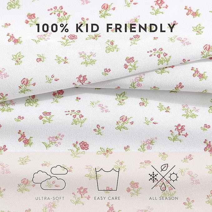 Laura Ashley Kids - Twin XL Sheet Set, Soft & Wrinkle-Resistant Toddler Bedding Set, Fun & Whimsical Bedroom Decor, Ideal Girl Room Essentials, Bed Sheets with Matching Pillowcase (Mae Pink)