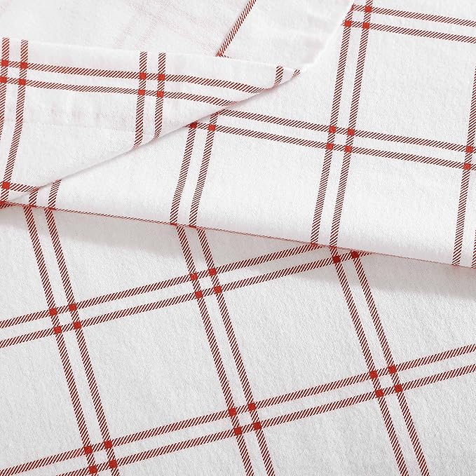 Eddie Bauer - Flannel Sheets Queen Size, Anti-Pilling & Wrinkle Resistant Cotton, Touchably Soft for All-Season Comfort - Bed Sheets with Matching Pillowcases & Fitted Sheet (Westridge Plaid Orange)