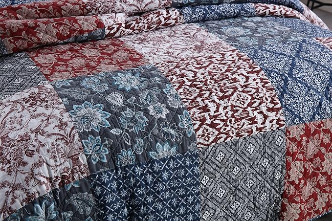 Yvooxny Quilts King Size Bedspread Quilt Set Lightweight Reversible Coverlet Set Real Patchwork Quilted Bedding Set for All Seasons, Bohemian Floral Style, King Size