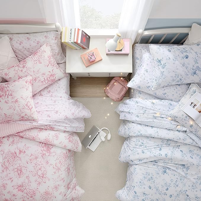 Laura Ashley - Twin Comforter Set, Soft & Reversible Cotton Bedding with a Smooth Feel, Medium Weight for Year Round Comfort, 2 Piece Bed Set with Matching Pillowcase (Delphine Mauve Pink)