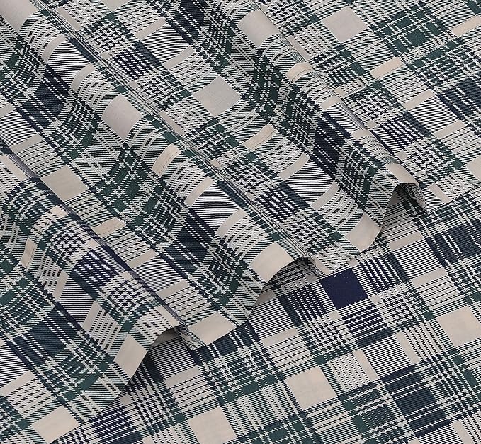 RUVANTI 100% Cotton King Size Sheets Set, 4 Pieces, Soft & Breathable Percale Weave Bedding, Deep Pocket 16", Hotel Standard, Crisp Cool Feel, Durable, Perfect Plaid Bed Sheet, Greenish Blue Plaid