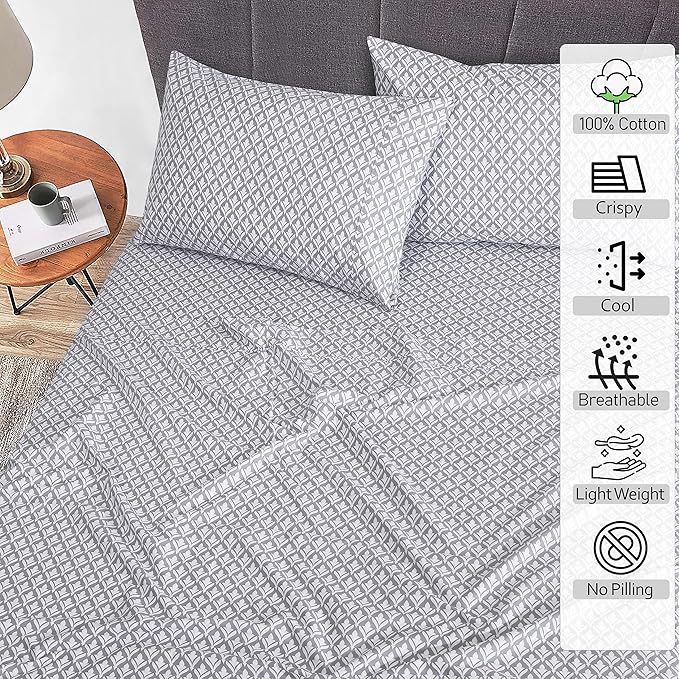 RUVANTI 100% Cotton Full Size Bed Sheets, 4 Pieces, Soft & Breathable Percale Weave Bedding, Deep Pocket 16", Hotel Standard, Crisp Cool Feel, Durable, Perfect Sheet Set Floral, Idiomatic Expression