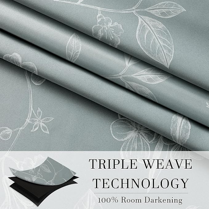 ChrisDowa Grey 100% Blackout Floral Curtains 84 Inches Long 2 Panels for Bedroom Living Room White Flower Patterned Room Darkening Thermal Insulated Soundproof Grommet Window Treatments Drapes,52X84